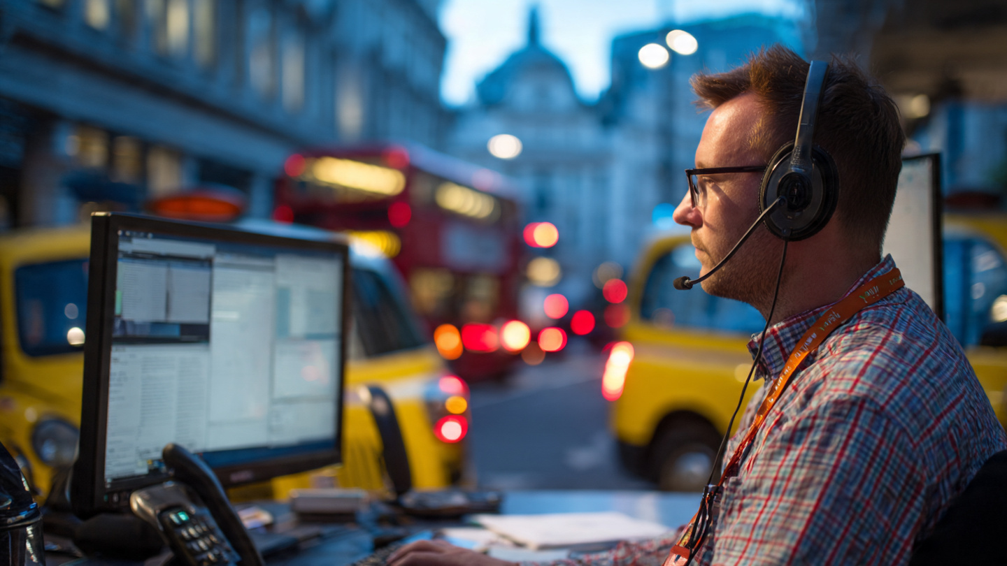 guy sitting in call center operating on